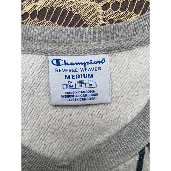 Champion Reverse Weave Crew Neck Sweatshirt Grey Logo Retro Style Size Medium - Picture 4 of 6